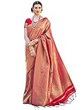 AKHILAM Women's Kanjivaram banarasi silk Woven Design Saree With Unstitched Blouse Piece (Red_KMBH123006)
